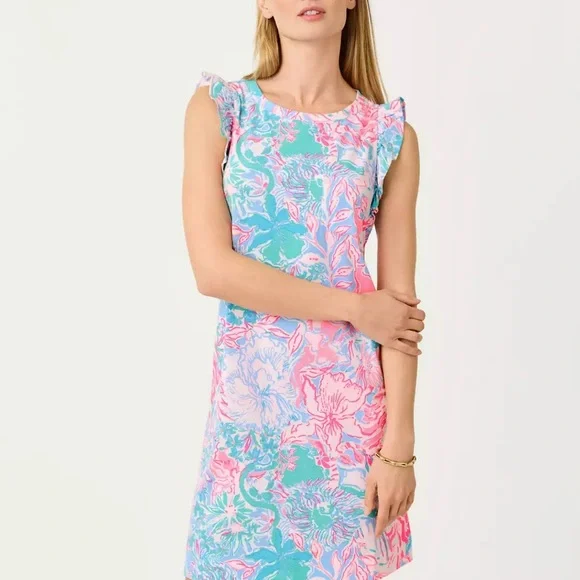 🆕 Lilly Pulitzer LAINA T-SHIRT DRESS 👗 “Blue Peri Viva La Lilly” NWT sz LG - Picture 2 of 10